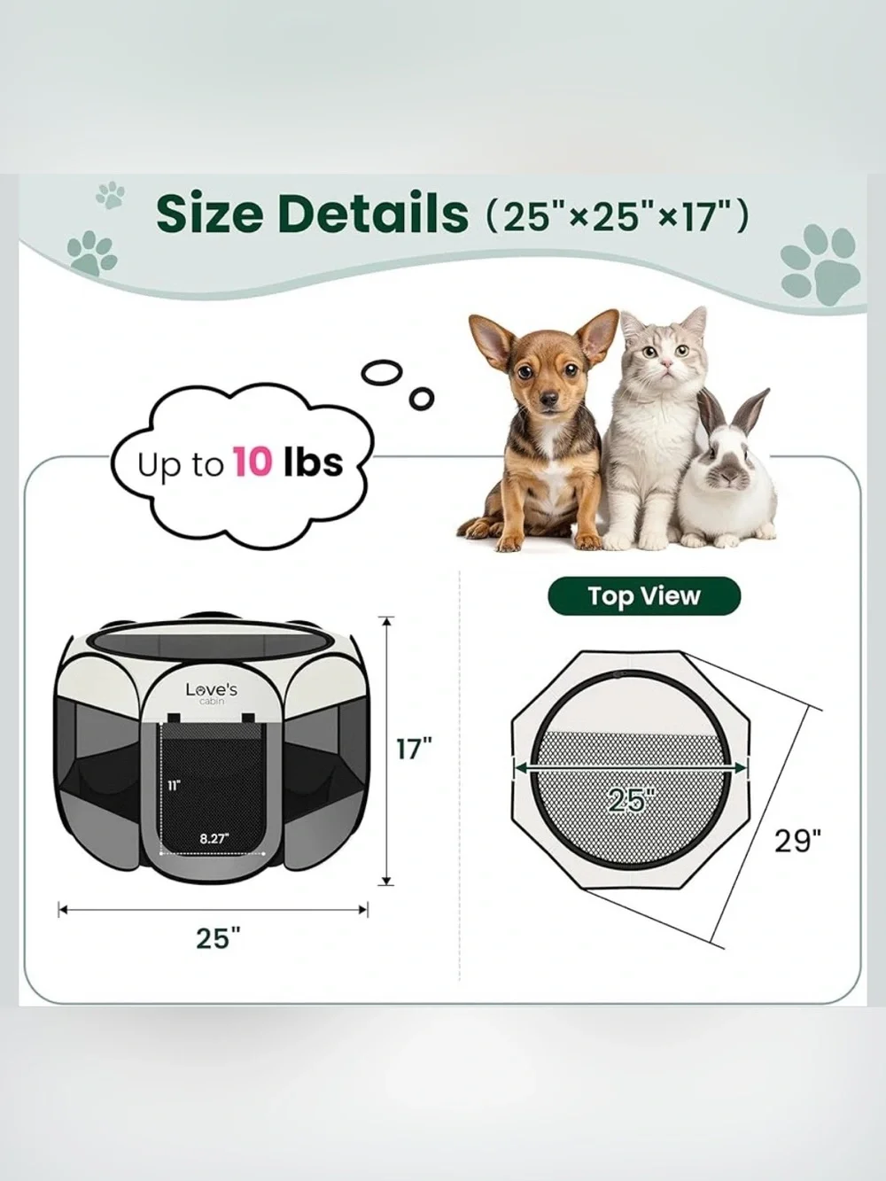 Love’s Cabin Portable Small Pet Playpen - Gray & Black! New w/o tag! Never used!